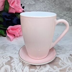 Bormioli Rocco Mug Pink Pastel Tempered Glass With Pink Saucer Cottagecore